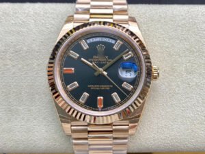 1:1 SUPER REPLICA ROLEX DAY DATE 40MM EW FACTORY ROSE GOLD BLACK DIAL