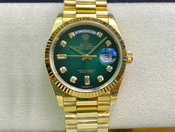 1:1 SUPER REPLICA ROLEX DAY-DATE M128238-0069 YELLOW GOLD EW FACTORY GRADUAL GREEN DIAL