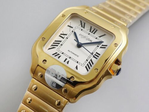 1:1 SUPER REPLICA CARTIER DE SANTOS W20112Y1 BV FACTORY WHITE DIAL YELLOW STRAP