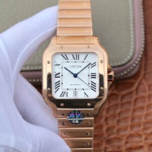 1:1 SUPER REPLICA CARTIER DE SANTOS 40MM BV FACTORY 18K ROSE GOLD CASE WHITE DIAL