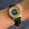 1:1 SUPER REPLICA ROLEX DAY-DATE 36MM GREEN ENAMEL DIAMOND GYPSOPHILA GOLD DIAL WATCH