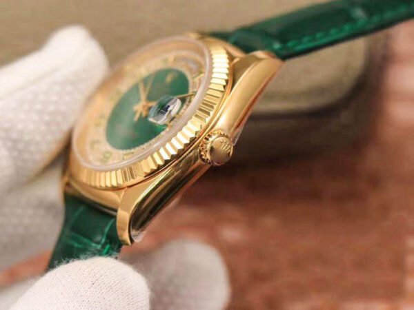 1:1 SUPER REPLICA ROLEX DAY-DATE 36MM GREEN ENAMEL DIAMOND GYPSOPHILA GOLD DIAL WATCH