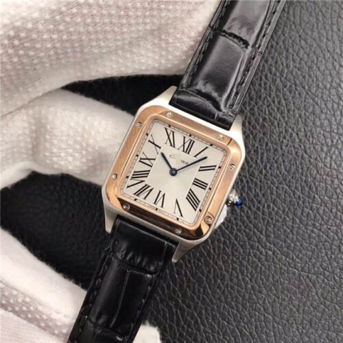 1:1 SUPER REPLICA CARTIER SANTOS W2SA0012 LADIES BLACK RUBBER STRAP