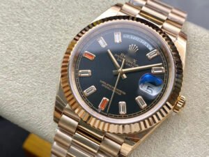 1:1 SUPER REPLICA ROLEX DAY DATE 40MM EW FACTORY ROSE GOLD BLACK DIAL