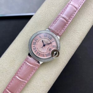 1:1 SUPER REPLICA BALLON BLEU DE CARTIER 33MM V6 FACTORY PINK LEATHER STRAP