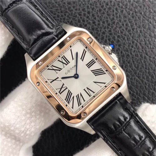 1:1 SUPER REPLICA CARTIER SANTOS W2SA0012 LADIES BLACK RUBBER STRAP