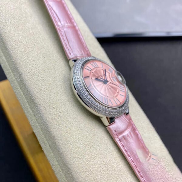 1:1 SUPER REPLICA BALLON BLEU DE CARTIER 33MM V6 FACTORY PINK LEATHER STRAP