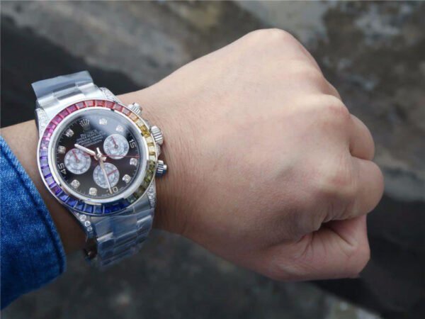 1:1 SUPER REPLICA ROLEX DAYTONA COSMOGRAPH RAINBOW 116595RBOW BL FACTORY BLACK DIAL