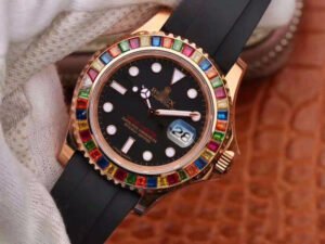 1:1 SUPER REPLICA ROLEX YACHT MASTER 116695SATS 40MM NOOB FACTORY 18K ROSE GOLD WRAPPED BLACK DIAL