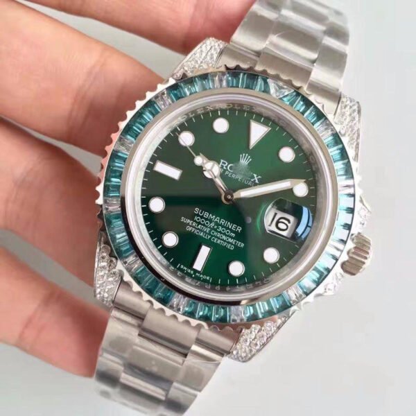 1:1 SUPER REPLICA ROLEX SUBMARINER DATE 116610LV NOOB FACTORY V9 GREEN DIAL DIAMOND