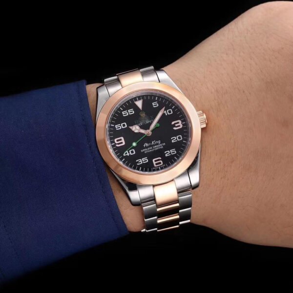 1:1 SUPER REPLICA ROLEX AIR-KING 116900 ROSE GOLD JF FACTORY BLACK DIAL