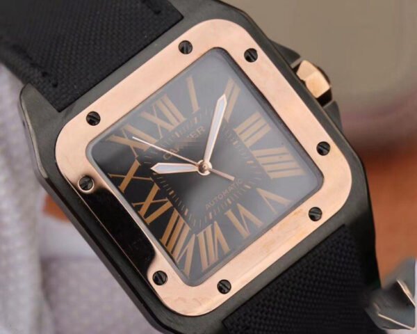 1:1 SUPER REPLICA CARTIER DE SANTOS 100TH ANNIVERSARY W2020009 RB FACTORY 18K ROSE GOLD BLACK DIAL